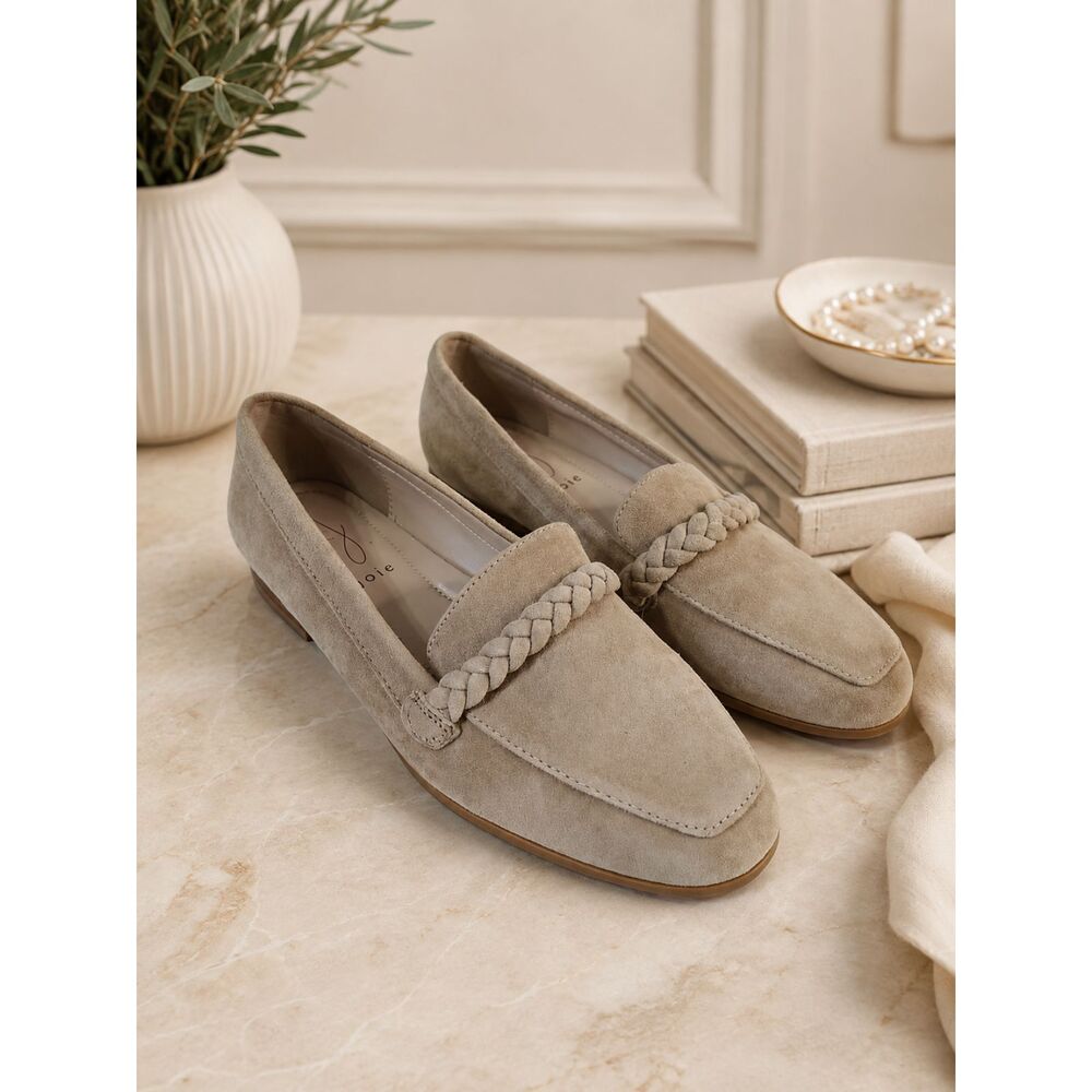 Jolie Beige Suede Loafer Shoes Women's Size 7.5M Braided Accent Comfort Flat